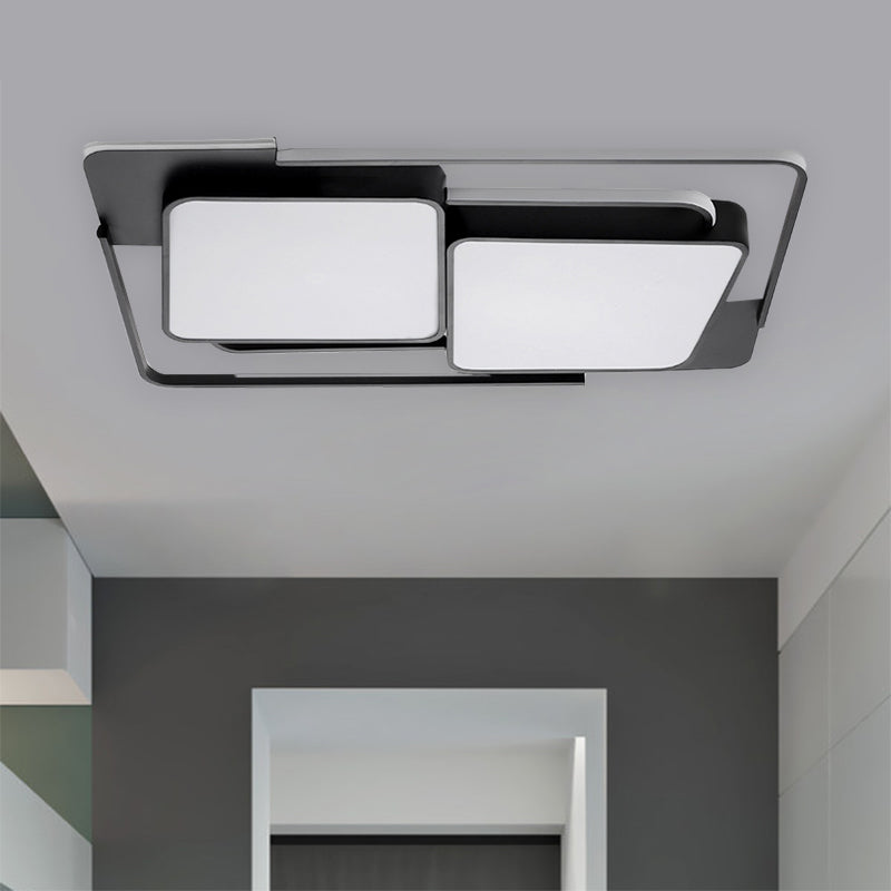 Metal Rectangular Flush Ceiling Light Modern White/Black LED Flush Lamp Fixture in White/Warm Light for Living Room - Clearhalo - 'Ceiling Lights' - 'Close To Ceiling Lights' - 'Close to ceiling' - 'Flush mount' - Lighting' - 1194053