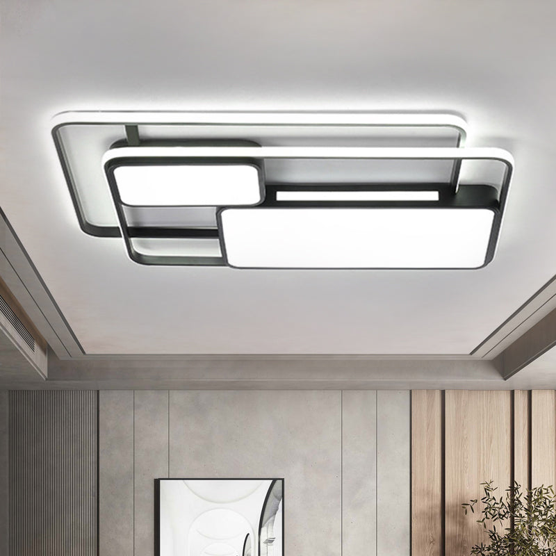 White/Black Rectangle Ceiling Flush Modernism LED Metallic Flush Lighting in White/Warm Light for Drawing Room Clearhalo 'Ceiling Lights' 'Close To Ceiling Lights' 'Close to ceiling' 'Flush mount' Lighting' 1194056