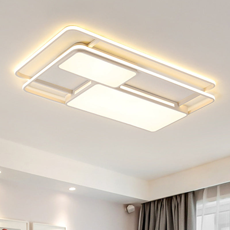 White/Black Rectangle Ceiling Flush Modernism LED Metallic Flush Lighting in White/Warm Light for Drawing Room Clearhalo 'Ceiling Lights' 'Close To Ceiling Lights' 'Close to ceiling' 'Flush mount' Lighting' 1194060