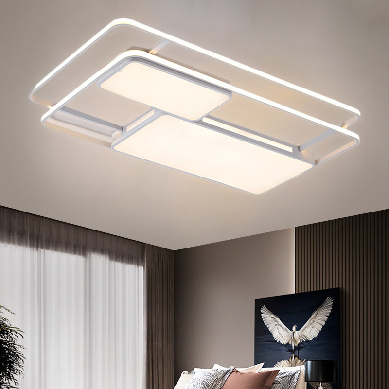 White/Black Rectangle Ceiling Flush Modernism LED Metallic Flush Lighting in White/Warm Light for Drawing Room Clearhalo 'Ceiling Lights' 'Close To Ceiling Lights' 'Close to ceiling' 'Flush mount' Lighting' 1194061