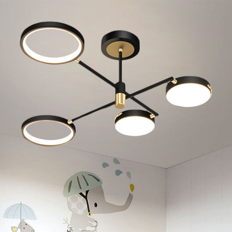 Round Dining Room Semi Flush Lamp Metallic 4-Light Modernist LED Flush Light Fixture in Black, White/Warm Light Clearhalo 'Ceiling Lights' 'Close To Ceiling Lights' 'Close to ceiling' 'Semi-flushmount' Lighting' 1194072