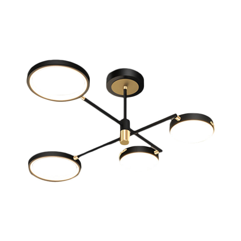 Round Dining Room Semi Flush Lamp Metallic 4-Light Modernist LED Flush Light Fixture in Black, White/Warm Light Clearhalo 'Ceiling Lights' 'Close To Ceiling Lights' 'Close to ceiling' 'Semi-flushmount' Lighting' 1194073