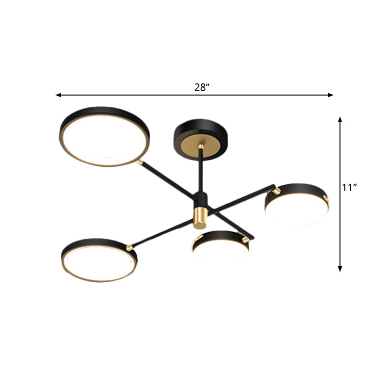 Round Dining Room Semi Flush Lamp Metallic 4-Light Modernist LED Flush Light Fixture in Black, White/Warm Light Clearhalo 'Ceiling Lights' 'Close To Ceiling Lights' 'Close to ceiling' 'Semi-flushmount' Lighting' 1194074