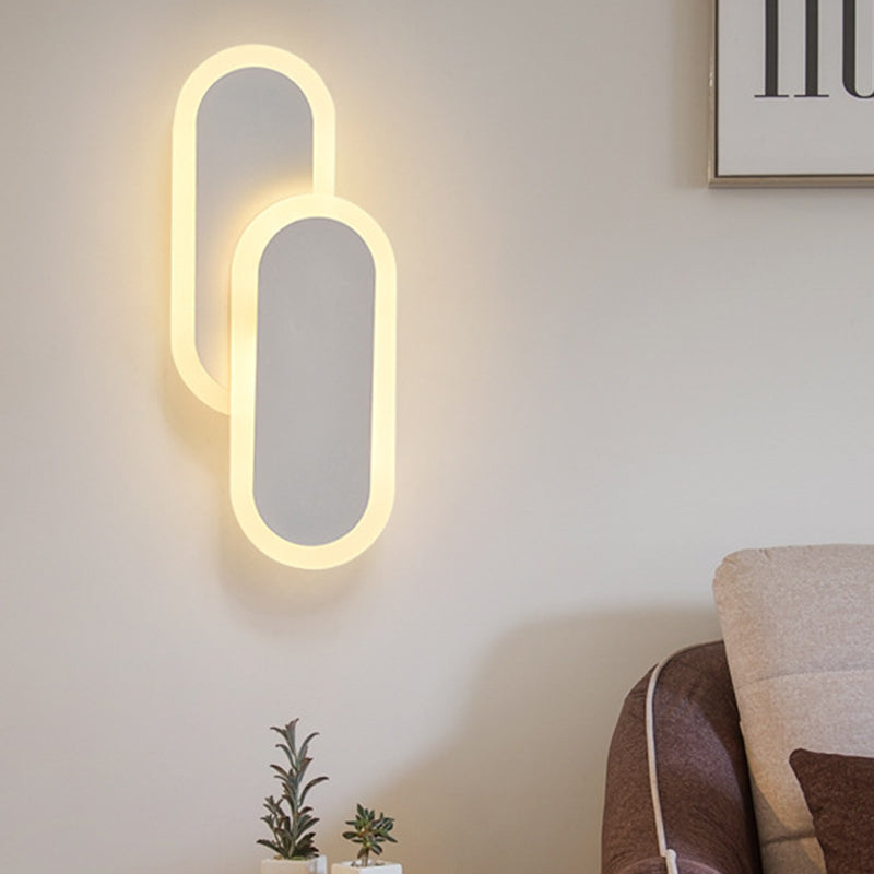 11"/14.5" H White/Black Dual Oval Sconce Modernist LED Acrylic Wall Light Fixture in White/Warm Light White Clearhalo 'Modern wall lights' 'Modern' 'Wall Lamps & Sconces' 'Wall Lights' Lighting' 1194091