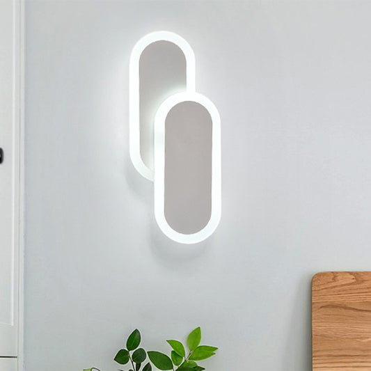 11"/14.5" H White/Black Dual Oval Sconce Modernist LED Acrylic Wall Light Fixture in White/Warm Light Clearhalo 'Modern wall lights' 'Modern' 'Wall Lamps & Sconces' 'Wall Lights' Lighting' 1194092