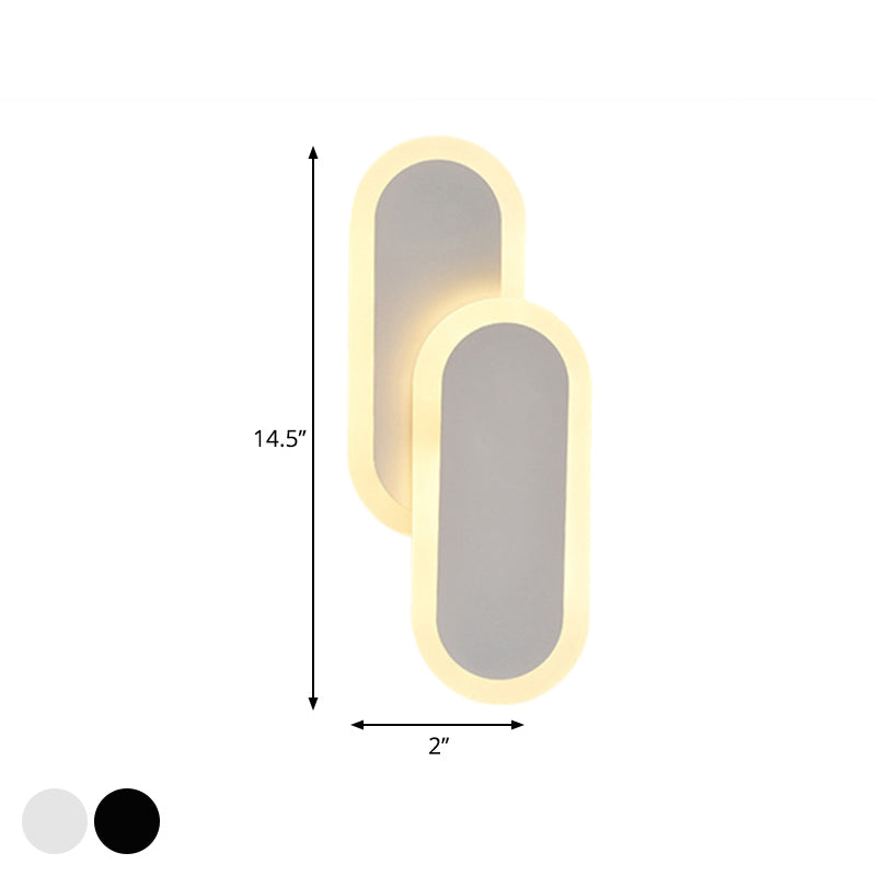 11"/14.5" H White/Black Dual Oval Sconce Modernist LED Acrylic Wall Light Fixture in White/Warm Light Clearhalo 'Modern wall lights' 'Modern' 'Wall Lamps & Sconces' 'Wall Lights' Lighting' 1194094
