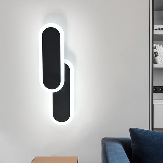 11"/14.5" H White/Black Dual Oval Sconce Modernist LED Acrylic Wall Light Fixture in White/Warm Light Black Clearhalo 'Modern wall lights' 'Modern' 'Wall Lamps & Sconces' 'Wall Lights' Lighting' 1194096