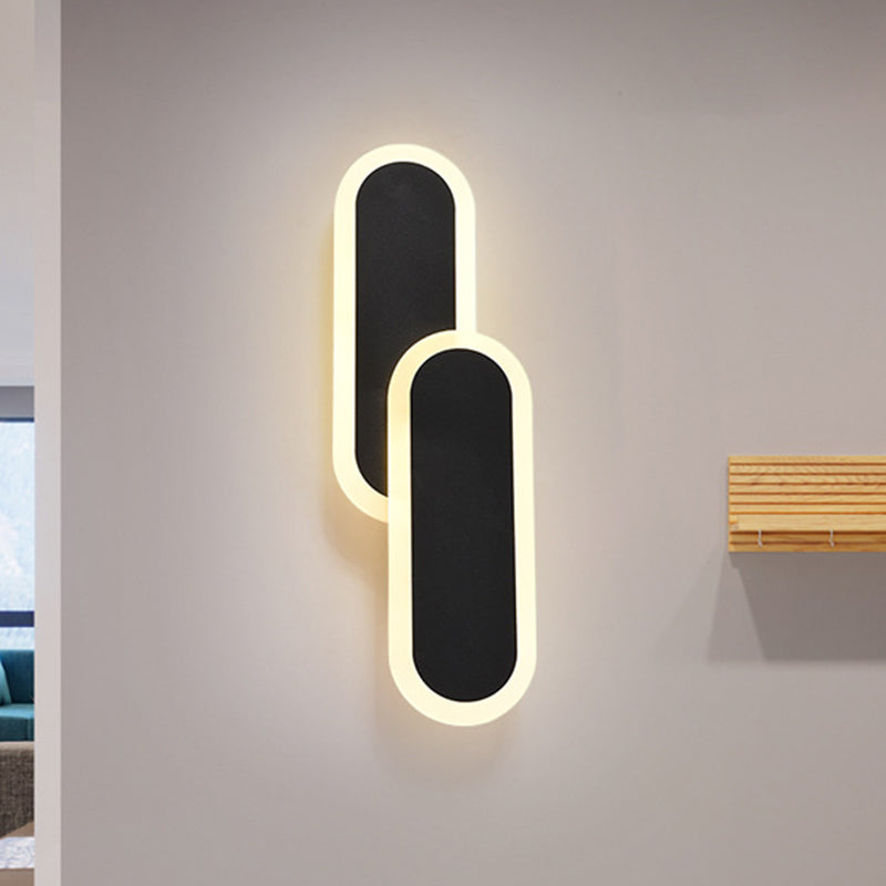 11"/14.5" H White/Black Dual Oval Sconce Modernist LED Acrylic Wall Light Fixture in White/Warm Light Clearhalo 'Modern wall lights' 'Modern' 'Wall Lamps & Sconces' 'Wall Lights' Lighting' 1194097