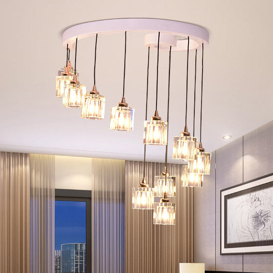 Spiral Crystal Cylinder Cluster Pendant Modernism 12-Bulb Bedroom Hanging Light in White White Clearhalo 'Ceiling Lights' 'Modern Pendants' 'Modern' 'Pendant Lights' 'Pendants' Lighting' 1194120