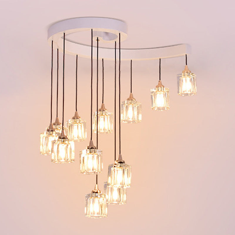 Spiral Crystal Cylinder Cluster Pendant Modernism 12-Bulb Bedroom Hanging Light in White Clearhalo 'Ceiling Lights' 'Modern Pendants' 'Modern' 'Pendant Lights' 'Pendants' Lighting' 1194122