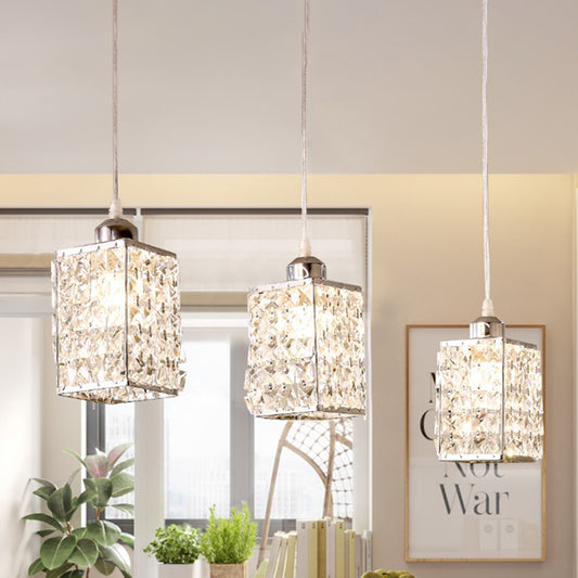 Cuboid Kitchen Suspension Pendant Modern Beveled Cut Crystal 3 Heads Chrome Multiple Hanging Light Chrome Clearhalo 'Ceiling Lights' 'Modern Pendants' 'Modern' 'Pendant Lights' 'Pendants' Lighting' 1194124