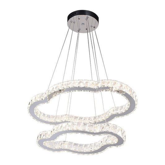 Chrome Finish LED Chandelier Simple Inlaid Crystal 2-Tier Cloud Shaped Pendant Light Kit, Warm/White Light Clearhalo 'Ceiling Lights' 'Chandeliers' 'Modern Chandeliers' 'Modern' Lighting' 1194137