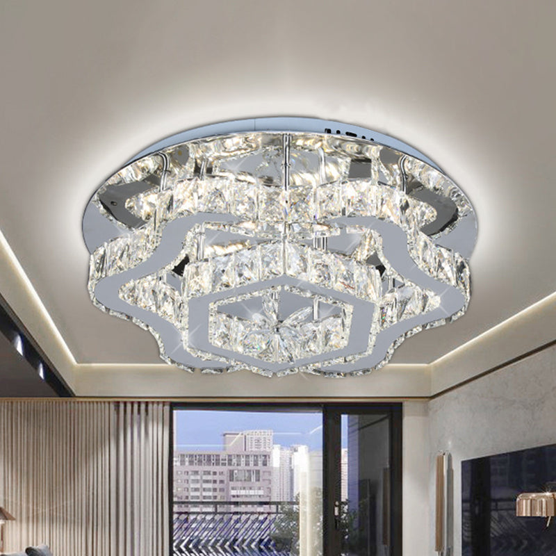 Inlaid Crystal LED Semi Flush Light Modernist Stainless Steel Flower Living Room Ceiling Flush Mount
