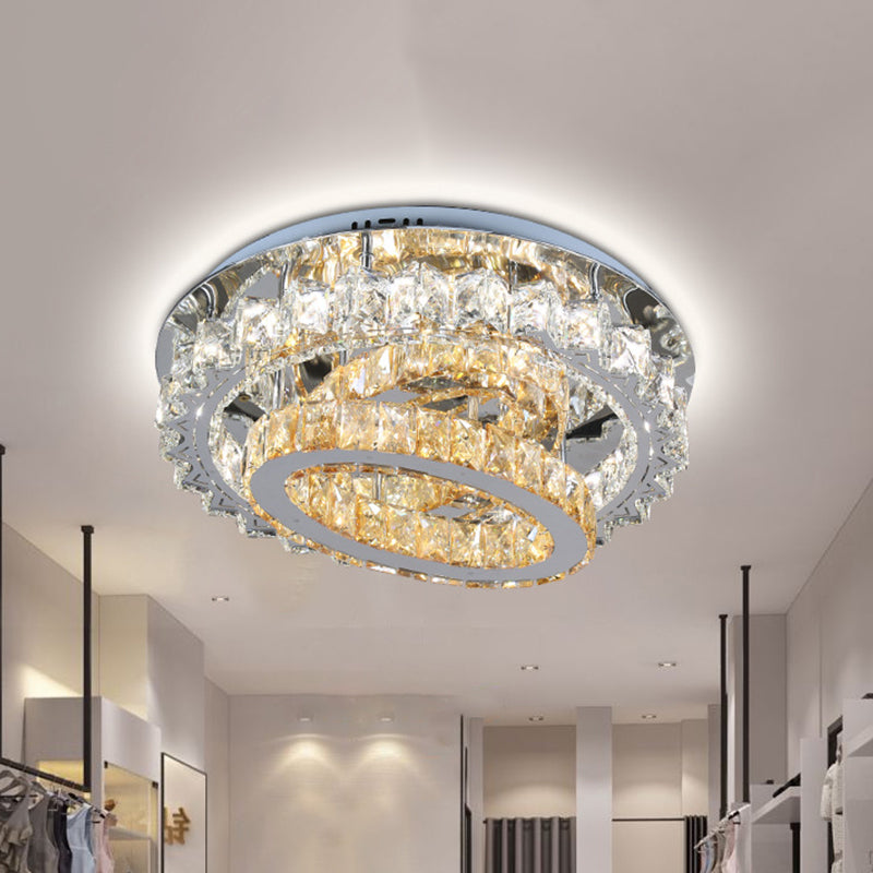 Tiered Hoops Bedroom Ceiling Lamp Contemporary Crystal Stainless Steel LED Semi Flush Mount Stainless-Steel Clearhalo 'Ceiling Lights' 'Close To Ceiling Lights' 'Close to ceiling' 'Semi-flushmount' Lighting' 1194160