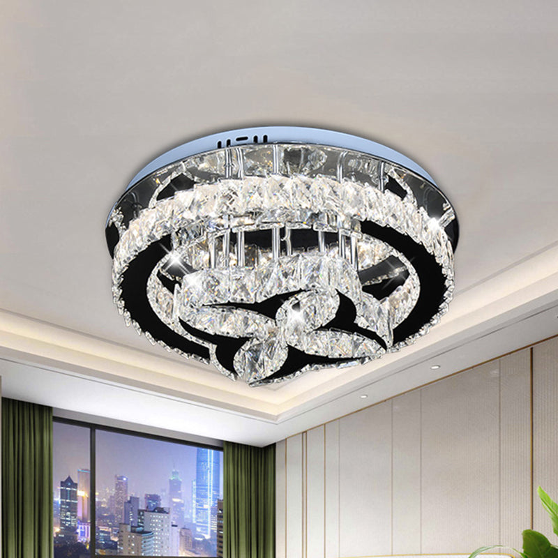 Flower and Hoop LED Semi Flush Modernist Stainless Steel Cut Crystal Flush-Mount Ceiling Light Fixture