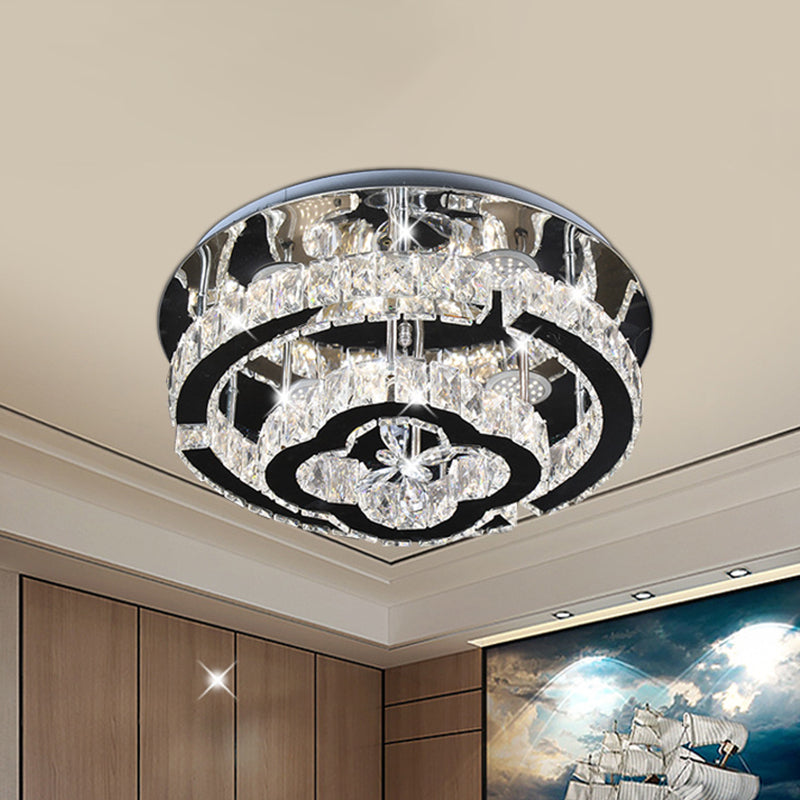 LED Semi Flush Light Fixture Modern Tiered Frame Crystal Embedded Close to Ceiling Lighting in Stainless Steel - Stainless-Steel - Clearhalo - 'Ceiling Lights' - 'Close To Ceiling Lights' - 'Close to ceiling' - 'Semi-flushmount' - Lighting' - 1194192