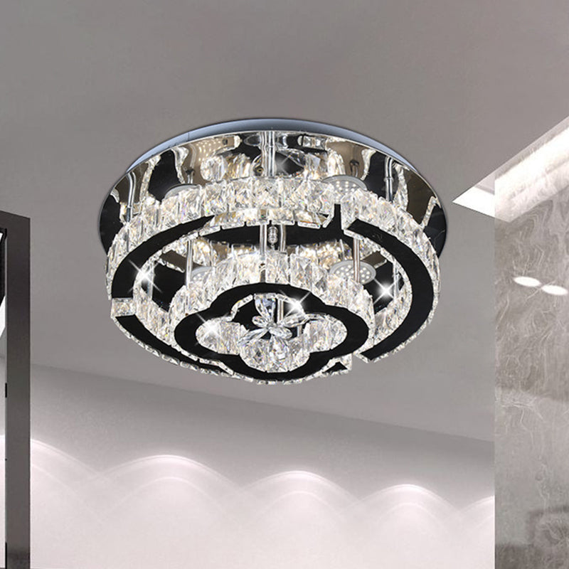 LED Semi Flush Light Fixture Modern Tiered Frame Crystal Embedded Close ...