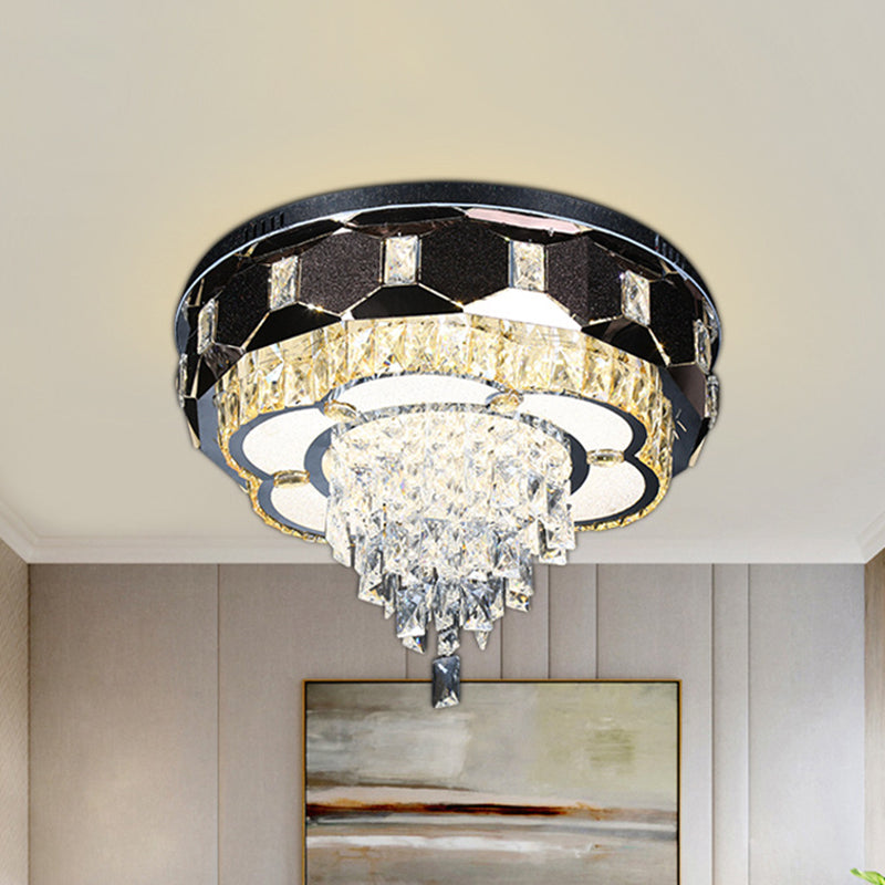 LED Crystal Flush Mount Light Modernism Stainless Steel Tapered Bedroom Ceiling Fixture with Floral Edge - Clearhalo - 'Ceiling Lights' - 'Close To Ceiling Lights' - 'Close to ceiling' - 'Flush mount' - Lighting' - 1194197