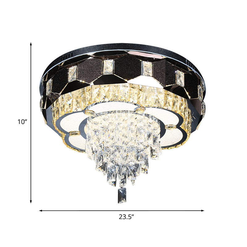 LED Crystal Flush Mount Light Modernism Stainless Steel Tapered Bedroom Ceiling Fixture with Floral Edge - Clearhalo - 'Ceiling Lights' - 'Close To Ceiling Lights' - 'Close to ceiling' - 'Flush mount' - Lighting' - 1194199