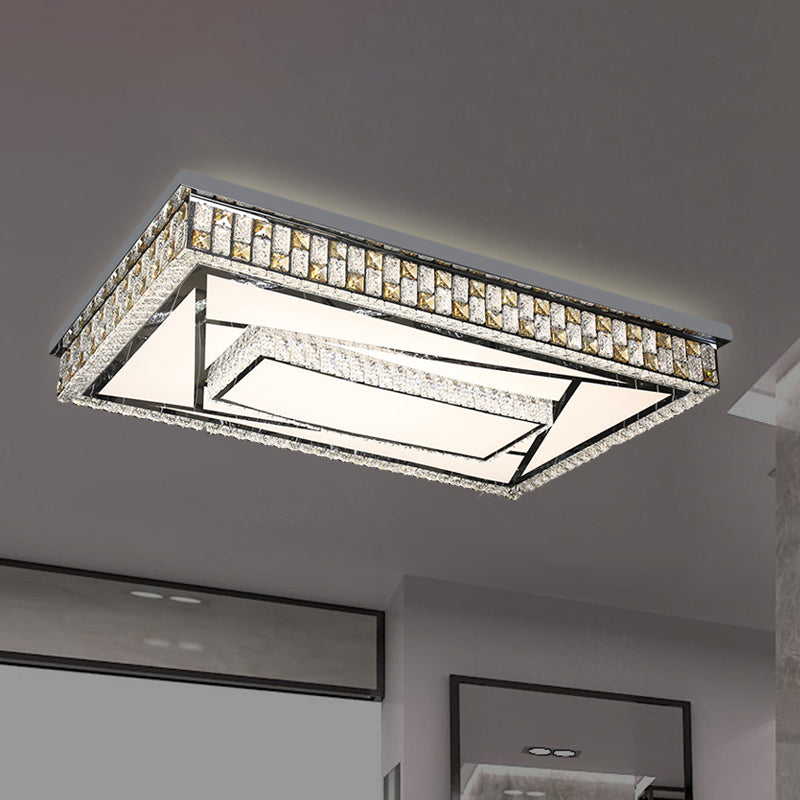 Modern 2-Layer Rectangle Flushmount Inserted Crystal LED Flush Ceiling Light Fixture with Check Side in Chrome - Chrome - Clearhalo - 'Ceiling Lights' - 'Close To Ceiling Lights' - 'Close to ceiling' - 'Flush mount' - Lighting' - 1194208