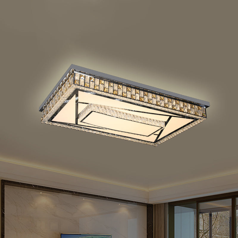 Modern 2-Layer Rectangle Flushmount Inserted Crystal LED Flush Ceiling Light Fixture with Check Side in Chrome - Clearhalo - 'Ceiling Lights' - 'Close To Ceiling Lights' - 'Close to ceiling' - 'Flush mount' - Lighting' - 1194209