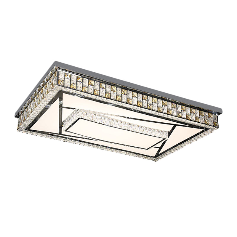 Modern 2-Layer Rectangle Flushmount Inserted Crystal LED Flush Ceiling Light Fixture with Check Side in Chrome - Clearhalo - 'Ceiling Lights' - 'Close To Ceiling Lights' - 'Close to ceiling' - 'Flush mount' - Lighting' - 1194210