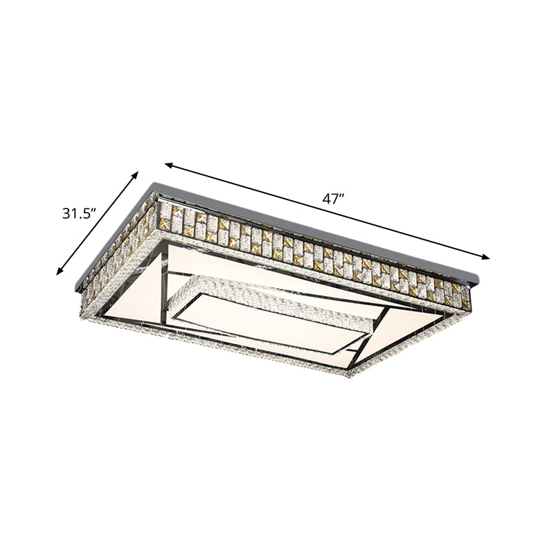 Modern 2-Layer Rectangle Flushmount Inserted Crystal LED Flush Ceiling Light Fixture with Check Side in Chrome - Clearhalo - 'Ceiling Lights' - 'Close To Ceiling Lights' - 'Close to ceiling' - 'Flush mount' - Lighting' - 1194211