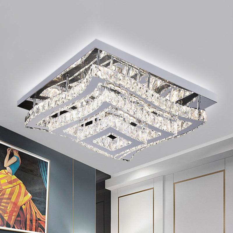 Wavy Square Tiers Semi Flush Light Modern Style Stainless Steel Crystal LED Close to Ceiling Lamp Stainless-Steel Clearhalo 'Ceiling Lights' 'Close To Ceiling Lights' 'Close to ceiling' 'Semi-flushmount' Lighting' 1194232