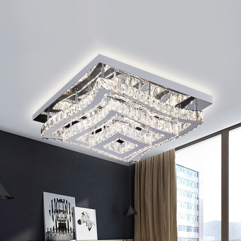 Wavy Square Tiers Semi Flush Light Modern Style Stainless Steel Crystal LED Close to Ceiling Lamp Clearhalo 'Ceiling Lights' 'Close To Ceiling Lights' 'Close to ceiling' 'Semi-flushmount' Lighting' 1194233