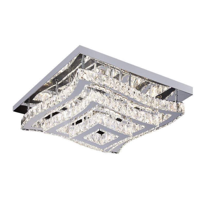 Wavy Square Tiers Semi Flush Light Modern Style Stainless Steel Crystal LED Close to Ceiling Lamp Clearhalo 'Ceiling Lights' 'Close To Ceiling Lights' 'Close to ceiling' 'Semi-flushmount' Lighting' 1194234