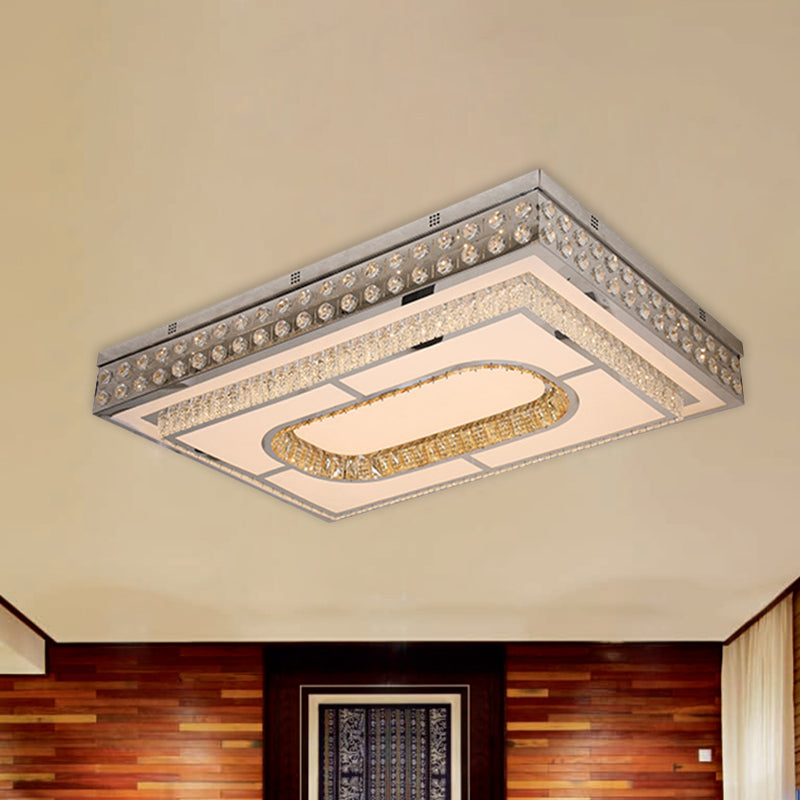 Rectangle Parlor Ceiling Light Fixture Modern Crystal Chrome Finish LED Flush Mount with Cutouts Design - Chrome - Clearhalo - 'Ceiling Lights' - 'Close To Ceiling Lights' - 'Close to ceiling' - 'Flush mount' - Lighting' - 1194236