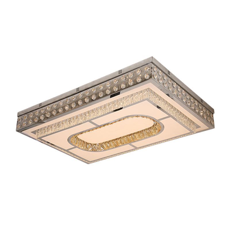 Rectangle Parlor Ceiling Light Fixture Modern Crystal Chrome Finish LED Flush Mount with Cutouts Design - Clearhalo - 'Ceiling Lights' - 'Close To Ceiling Lights' - 'Close to ceiling' - 'Flush mount' - Lighting' - 1194238