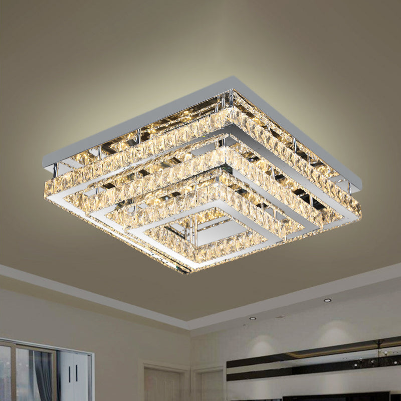3-Tier Square Crystal Semi Flush Modernism Bedroom LED Close to Ceiling Light in Stainless Steel Stainless-Steel Clearhalo 'Ceiling Lights' 'Close To Ceiling Lights' 'Close to ceiling' 'Semi-flushmount' Lighting' 1194244
