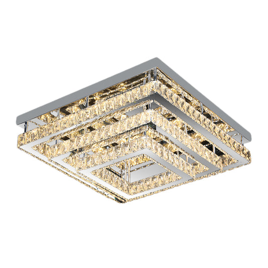 3-Tier Square Crystal Semi Flush Modernism Bedroom LED Close to Ceiling Light in Stainless Steel Clearhalo 'Ceiling Lights' 'Close To Ceiling Lights' 'Close to ceiling' 'Semi-flushmount' Lighting' 1194246