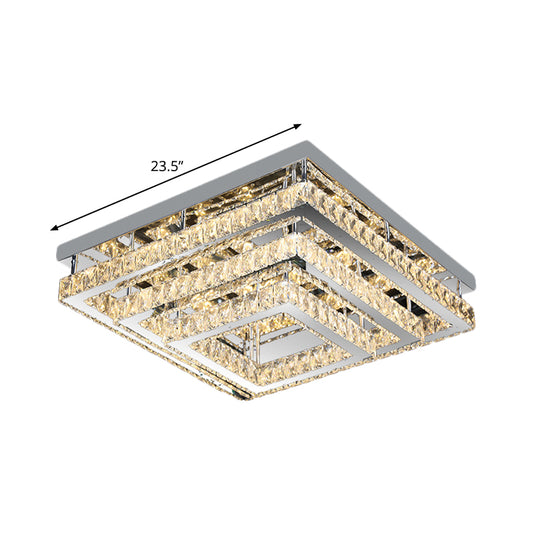 3-Tier Square Crystal Semi Flush Modernism Bedroom LED Close to Ceiling Light in Stainless Steel Clearhalo 'Ceiling Lights' 'Close To Ceiling Lights' 'Close to ceiling' 'Semi-flushmount' Lighting' 1194247