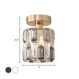 1 Bulb Cylinder Small Flush Light Postmodern Clear/Smoke Grey Crystal Semi Flush Mount Ceiling Light Clearhalo 'Ceiling Lights' 'Close To Ceiling Lights' 'Close to ceiling' 'Semi-flushmount' Lighting' 1194295