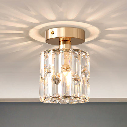 1 Bulb Cylinder Small Flush Light Postmodern Clear/Smoke Grey Crystal Semi Flush Mount Ceiling Light Clear Clearhalo 'Ceiling Lights' 'Close To Ceiling Lights' 'Close to ceiling' 'Semi-flushmount' Lighting' 1194296