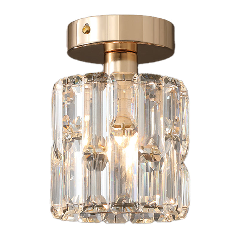 1 Bulb Cylinder Small Flush Light Postmodern Clear/Smoke Grey Crystal Semi Flush Mount Ceiling Light Clearhalo 'Ceiling Lights' 'Close To Ceiling Lights' 'Close to ceiling' 'Semi-flushmount' Lighting' 1194299