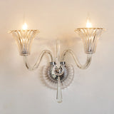Modern Style Flared Wall Lamp 2-Light Clear Glass Wall Mount Light Fixture with Crystal Accent Clearhalo 'Modern wall lights' 'Modern' 'Wall Lamps & Sconces' 'Wall Lights' Lighting' 1194319