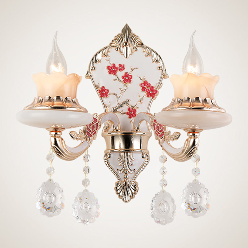 Curved Shaped Restaurant Wall Lighting Postmodern Opal Frosted Glass 2-Light Gold Wall Mounted Lamp Clearhalo 'Cast Iron' 'Glass' 'Industrial' 'Modern wall lights' 'Modern' 'Tiffany' 'Traditional wall lights' 'Wall Lamps & Sconces' 'Wall Lights' Lighting' 1194408