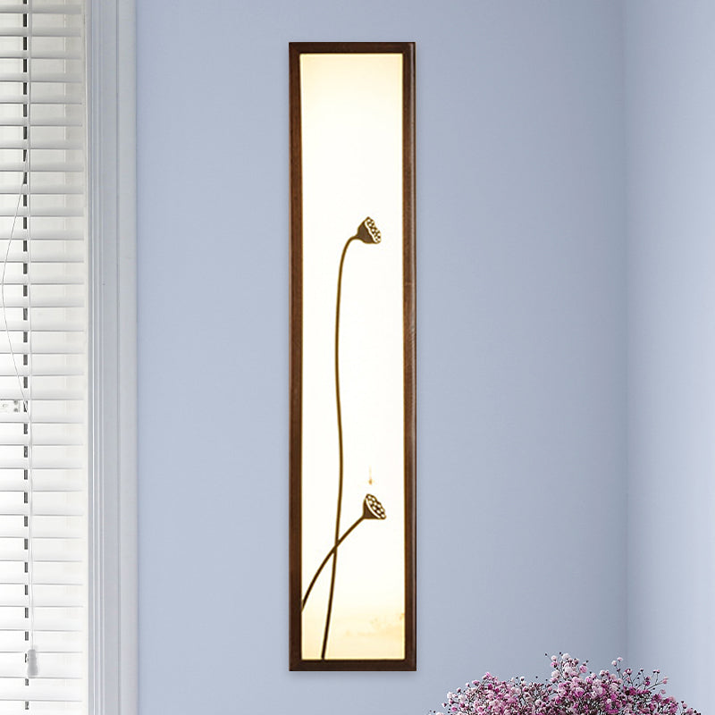 Chinese Style LED Wall Mural Lamp Acrylic Brown Rectangle Shaped Wall Mounted Light with Lotus/Leaf Pattern Clearhalo 'Wall Lamps & Sconces' 'Wall Lights' Lighting' 1194444