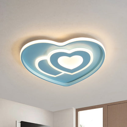 Loving Heart Shape Ceiling Flush Nordic Style Acrylic Blue/Pink Finish LED Flush Mount Lighting Blue Clearhalo 'Ceiling Lights' 'Close To Ceiling Lights' 'Close to ceiling' 'Flush mount' Lighting' 1194617