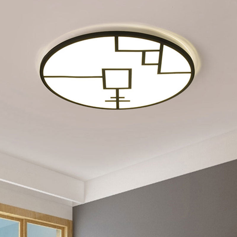 Contemporary Round Flush Lighting Metallic LED Bedroom Patterned Flush Mount Fixture in White/Black