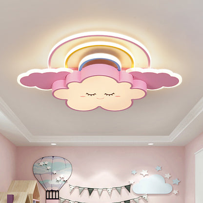 Cloud and Rainbow Ceiling Mounted Fixture Cartoon Acrylic Kids Room LED Flush Lamp in White/Pink Pink Clearhalo 'Ceiling Lights' 'Close To Ceiling Lights' 'Close to ceiling' 'Flush mount' Lighting' 1194637