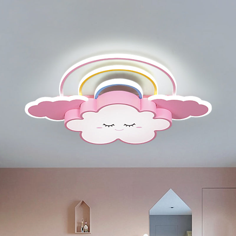Cloud and Rainbow Ceiling Mounted Fixture Cartoon Acrylic Kids Room LED Flush Lamp in White/Pink - Clearhalo - 'Ceiling Lights' - 'Close To Ceiling Lights' - 'Close to ceiling' - 'Flush mount' - Lighting' - 1194638