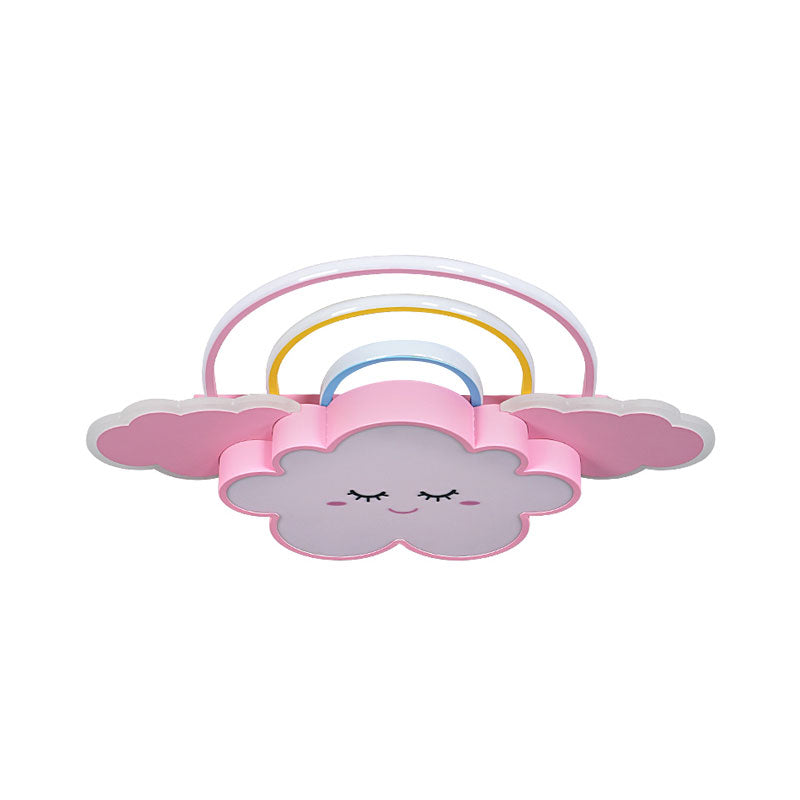 Cloud and Rainbow Ceiling Mounted Fixture Cartoon Acrylic Kids Room LED Flush Lamp in White/Pink - Clearhalo - 'Ceiling Lights' - 'Close To Ceiling Lights' - 'Close to ceiling' - 'Flush mount' - Lighting' - 1194639