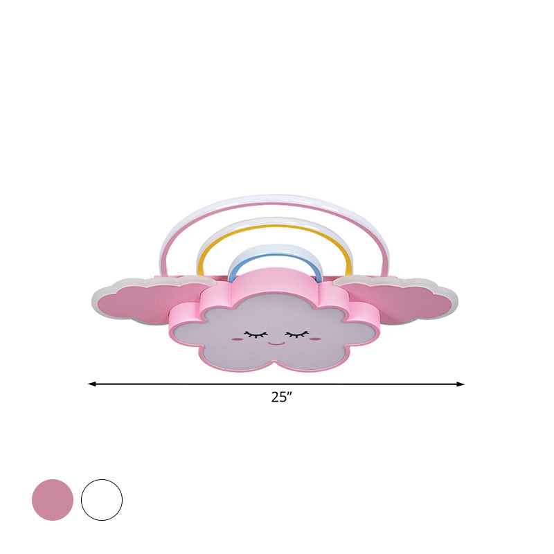 Cloud and Rainbow Ceiling Mounted Fixture Cartoon Acrylic Kids Room LED Flush Lamp in White/Pink - Clearhalo - 'Ceiling Lights' - 'Close To Ceiling Lights' - 'Close to ceiling' - 'Flush mount' - Lighting' - 1194640