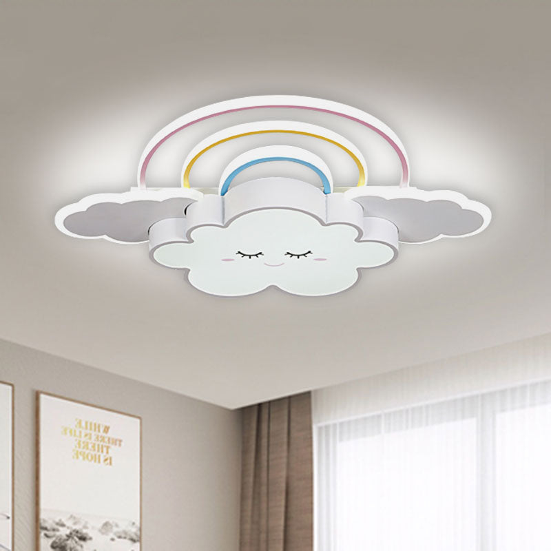 Cloud and Rainbow Ceiling Mounted Fixture Cartoon Acrylic Kids Room LED Flush Lamp in White/Pink - Clearhalo - 'Ceiling Lights' - 'Close To Ceiling Lights' - 'Close to ceiling' - 'Flush mount' - Lighting' - 1194642