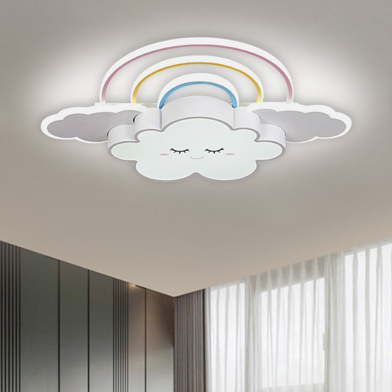Cloud and Rainbow Ceiling Mounted Fixture Cartoon Acrylic Kids Room LED Flush Lamp in White/Pink - Clearhalo - 'Ceiling Lights' - 'Close To Ceiling Lights' - 'Close to ceiling' - 'Flush mount' - Lighting' - 1194643