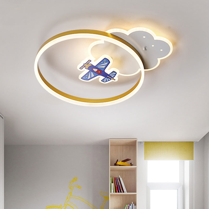 Gold Ring and Cloud Flush Lamp Fixture Nordic Style LED Metal Flush Lighting with Aircraft Decor